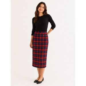 Pendleton Petite Pencil Skirt 10P Red Manson Tartan Plaid Virgin Wool Midi USA
